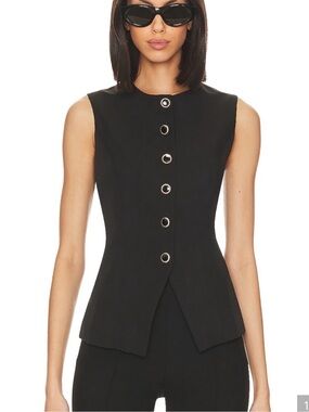 Structured Sleeveless Black Button-Front Peplum Top